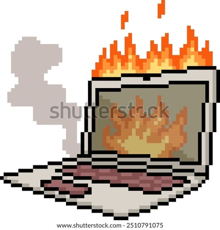 pixel art of laptop fire burn isolated background