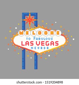 Pixel art Las Vegas sign. Vector illustration.