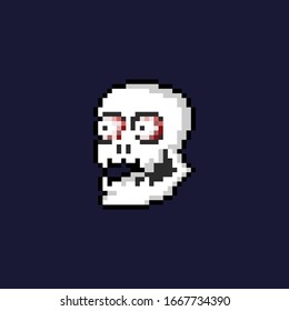 Pixel art laughing skull head with eyes icon.