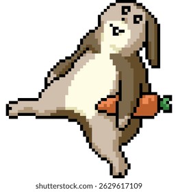 pixel art of lazy rabbit sit relax isolated background