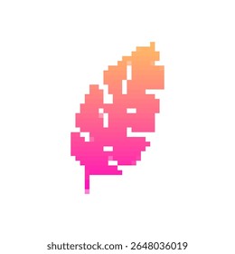A pixel art leaf icon in a retro 8 bit style. it features a vibrant gradient from orange to pink.