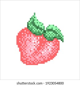 Arte de píxeles con un icono de durazno. Símbolo de melocotón de diseño de estilo retro vector para diseño gráfico. Ilustración de durazno de 8 bits. Frutos sabrosos en el diseño de mosaicos. Foto de la caricatura de durazno de Pixel.