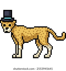 pixel art of leopard top hat isolated background