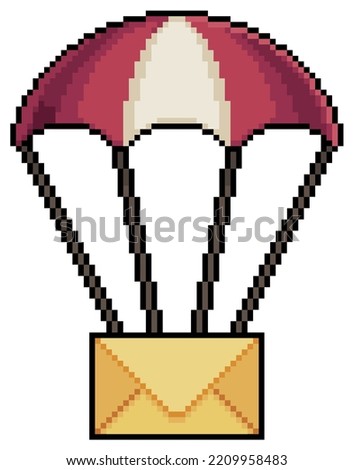 
Pixel art letter on parachute vector icon for 8bit game on white background