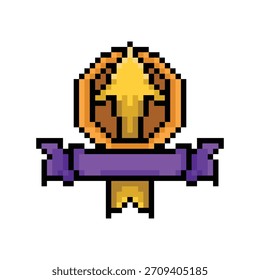 Pixel art level up award badge game asset isolated