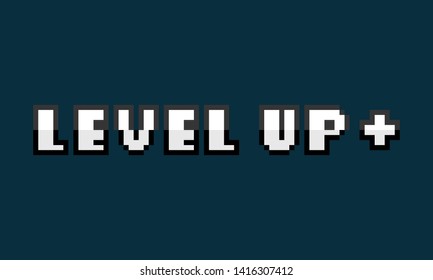 Pixel art level up text design with plus icon.8bit.