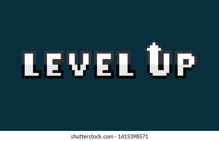 Pixel Art Level Up Text.8bit Icon.