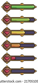 El bar de vida de arte de Pixel. Icono vectorial de barra de estado progresiva para juego de 8 bits en fondo blanco
