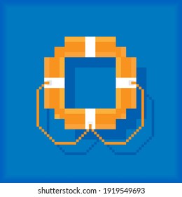 Pixel Art Life Preserver. Rescue Belt. SOS and Recovery. Tech Support. 8bit - Vector