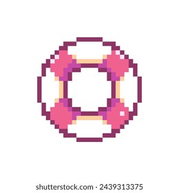 Icono de Pixel Art Lifebuoy Vector Y2K 8Bit Pegatina de Anillo de Vida. Elemento lindo del videojuego del equipo de rescate del verano para el diseño gráfico de la playa.