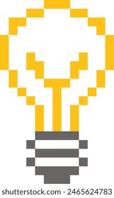 pixel art light bulb, crafted in a retro 8-bit style. The design brings a nostalgic feel reminiscent of classic video games, making it ideal for digital projects, game development