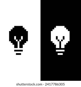  Arte de píxeles Icono de bombilla de luz vector de 8 bits, logotipo de icono de lámpara. Icono de idea, pensamiento, concepto de solución. plantilla de logotipo de empresa 