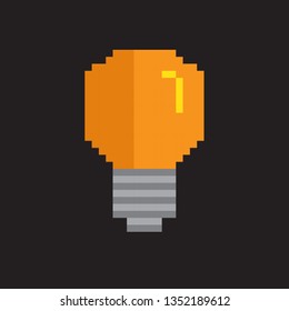 Pixel art light bulb on a black background