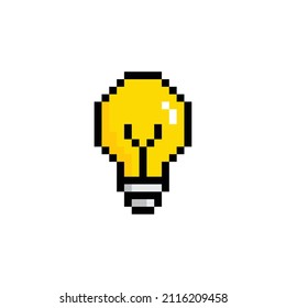 pixel art  Light bulb  vector game 8 bit lamp icon logo. Idea icon, thinking, solution concep