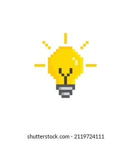 pixel art  Light bulb  vector game 8 bit lamp icon logo. Idea icon, thinking, solution concep