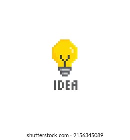 pixel art  Light bulb  vector game 8 bit lamp icon logo. Idea icon, thinking, solution concep