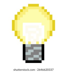 pixel art light bulb with a yellow glow. design for all business