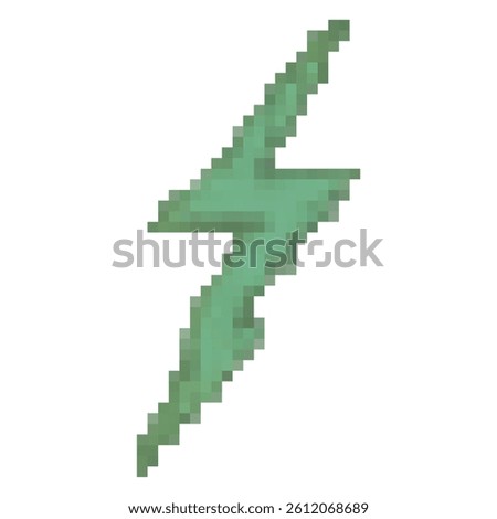Pixel art light green lightning bolt icon. Great for 2D games, electric spells, thunder effects, or energy icons. Retro 8-bit style with transparent background for easy game asset use.