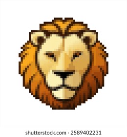 Pixel art of lion head vector. Pixelated golden lion head