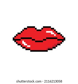 Pixel Art Lips   Vector Game 8 Bit Icon