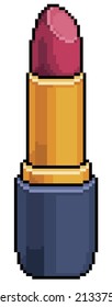 Pixel art lipstick makeup vector icon for 8bit game on white background