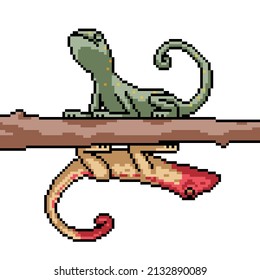 pixel art of lizard on branch