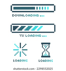 pixel art Loading process icon, loading status bar round buffer download progress and line uploading