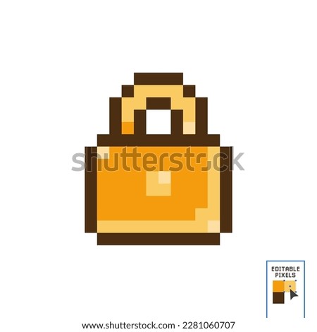 Pixel art lock. Golden lock sticker, pixel art icon, design for logo, web, mobile app, badges and patches. Isolated on white background vector illustration. Game assets 8-bit sprite.