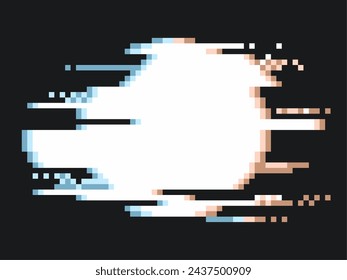 Pixel Art Lo-Res Glitched white Circle with color leaks on black background 