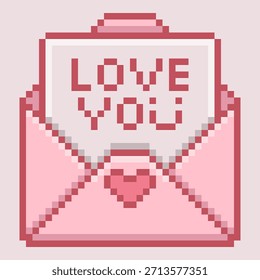 El sobre de amor de arte Pixel presenta una paleta rosa suave con un mensaje de AMOR en un encantador estilo de 8 bits. Perfecto para el día de San Valentín, mensajes románticos, activos de juego y pegatinas