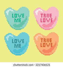 Pixel art. Love icon text ilustration colection