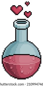 Pixel art love potion valentine's day vector icon for 8bit game on white background