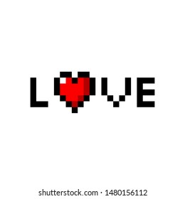 Pixel art Love sign with red heart icon  - isolated vector illustration