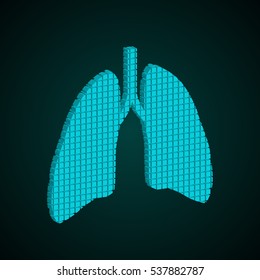 Pixel art lungs logo. Vector logotype design. 3D Abstract human lungs.