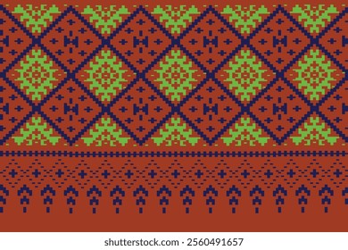 Pixel art made of brightly colored squares used in textiles