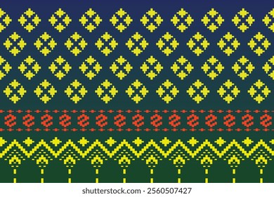 Pixel art made of brightly colored squares used in textiles