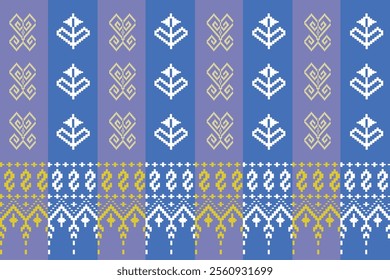 Pixel art made of brightly colored squares used in textiles
