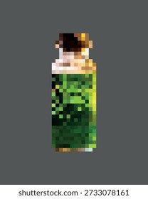 Pixel art magic potion bottle filled with luminous emerald green liquid, mossy herbal glow, forest energy and plant-based essence, regeneration, nature magic, healing effect and organic fantasy power