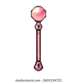 Pixel art magic wand with a glossy pink crystal and elegant light handle. Perfect for fantasy RPGs, magical girl themes, wizards, or enchanting game assets. Isolated on white background.