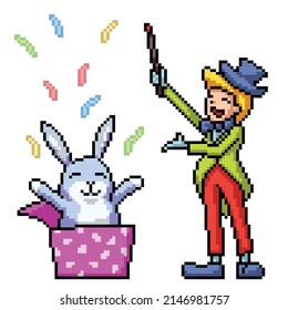 pixel art of magician rabbit show