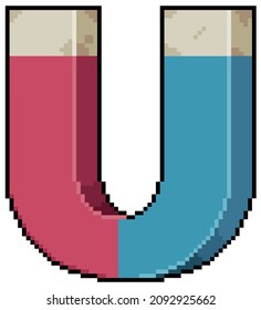 
Pixel art magnet red and blue magnetism vector icon for 8bit game on white background