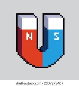 pixel art magnet. Red blue magnet pixelated design for logo, web,
mobile app, badges and patches. Video game sprite. 8-bit. Isolated vector illustration.