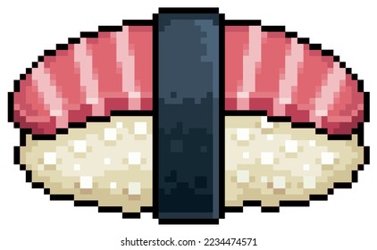 Pixel art maguro nigiri with seaweed sushi japanese food vector icon for 8bit game on white background