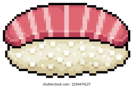 Pixel art maguro nigiri sushi japanese food vector icon for 8bit game on white background
 