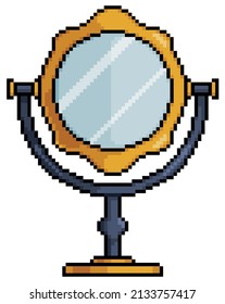 Pixel art makeup mirror vector icon for 8bit game on white background