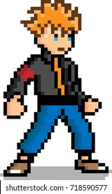 Pixel Art Male Character 8 Bit Video Game Isolated 