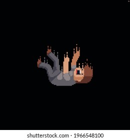 Pixel art male character falling into darkness