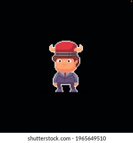 Pixel art male character in office suit and horned helmet