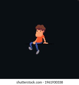 Pixel art male character sitting on invisible object