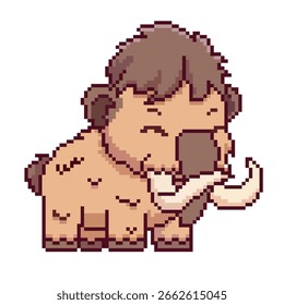 Ilustración vectorial de mamut del arte del pixel en el fondo aislado.